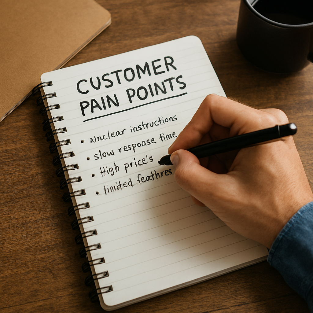 Person writing notes on customer pain points