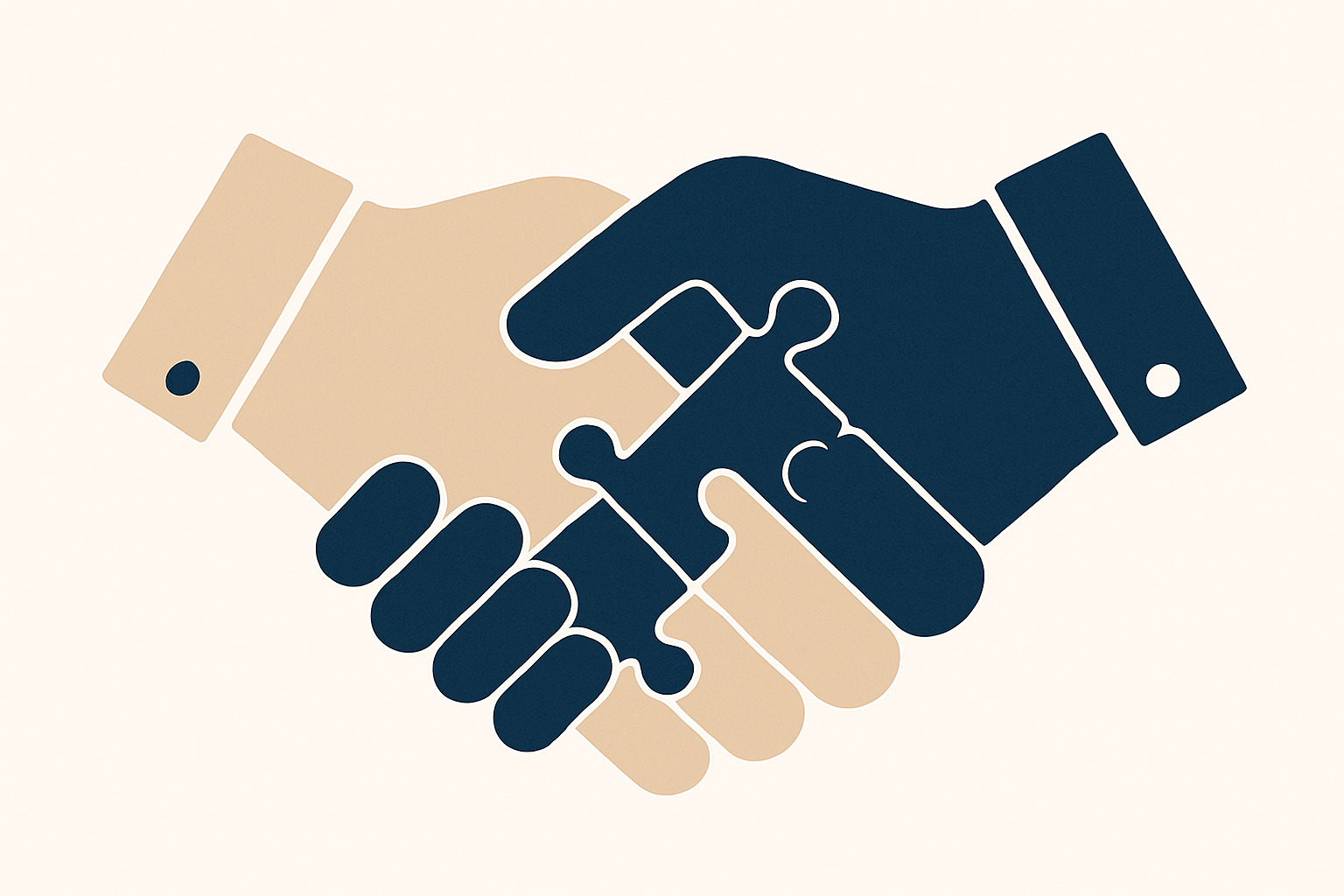 Illustration of handshake forming from puzzle pieces